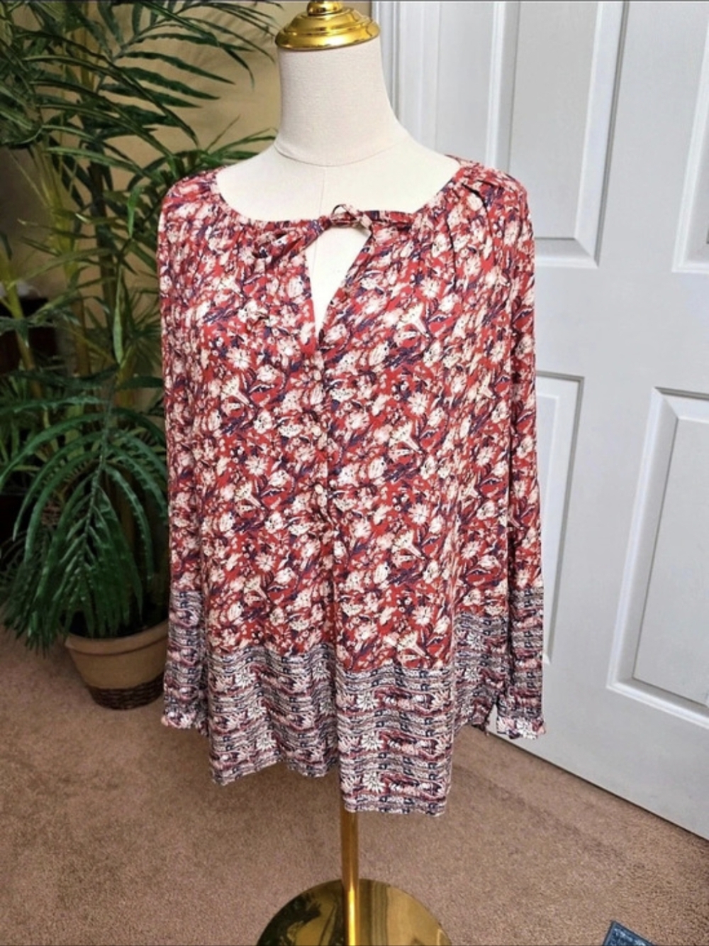 Lucky Brand Floral Tunic in Red & Blue Size Large